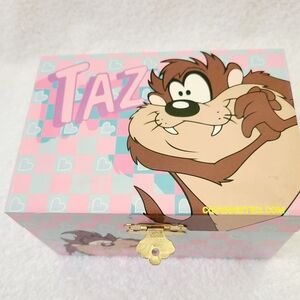 Vintage Looney Tunes Taz Tazmanian Devil Jewelry Music Box 1997 Tri Star Working